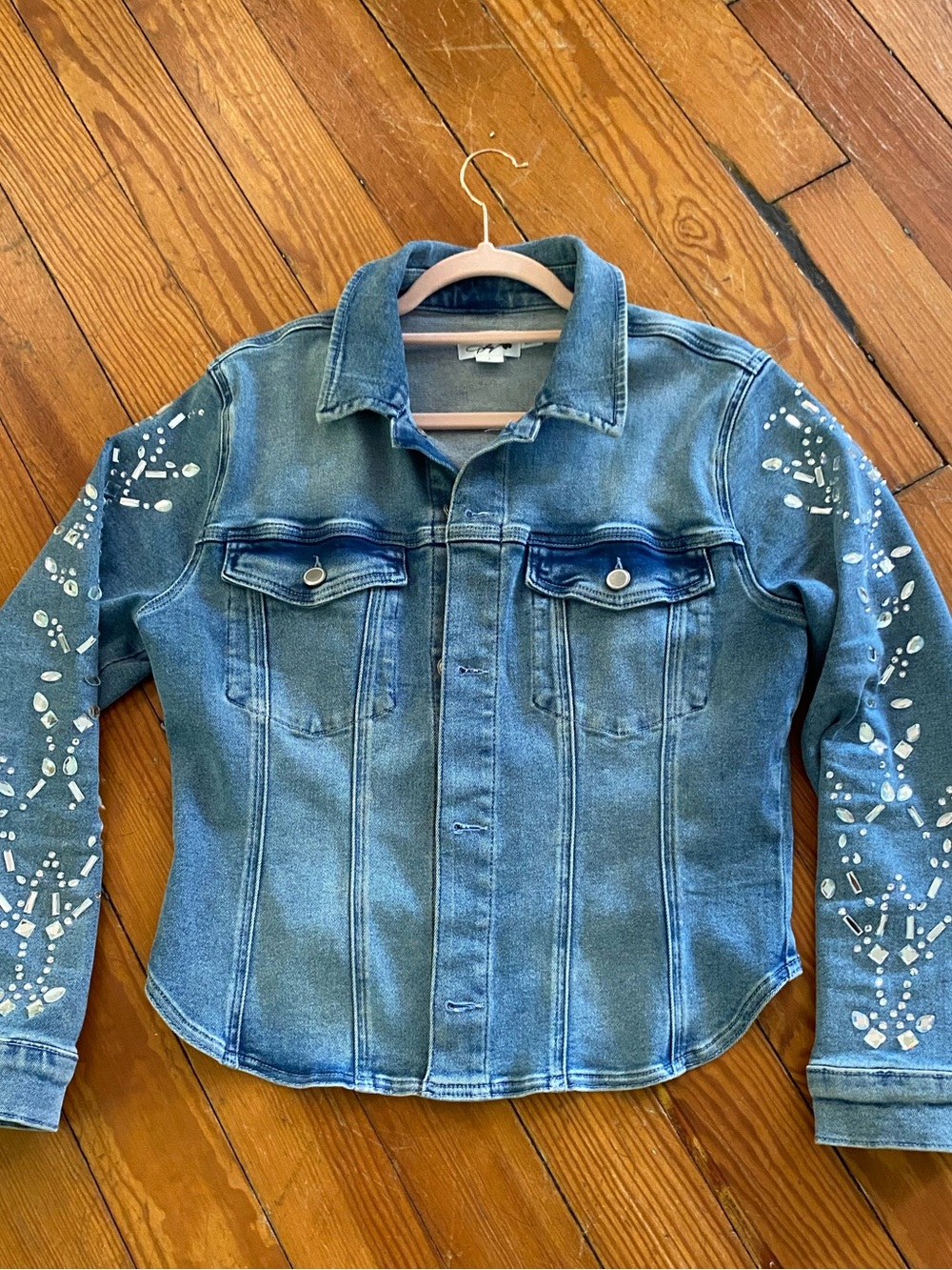 Good American x Dolly Rhinestone Embellished Denim Jacket L